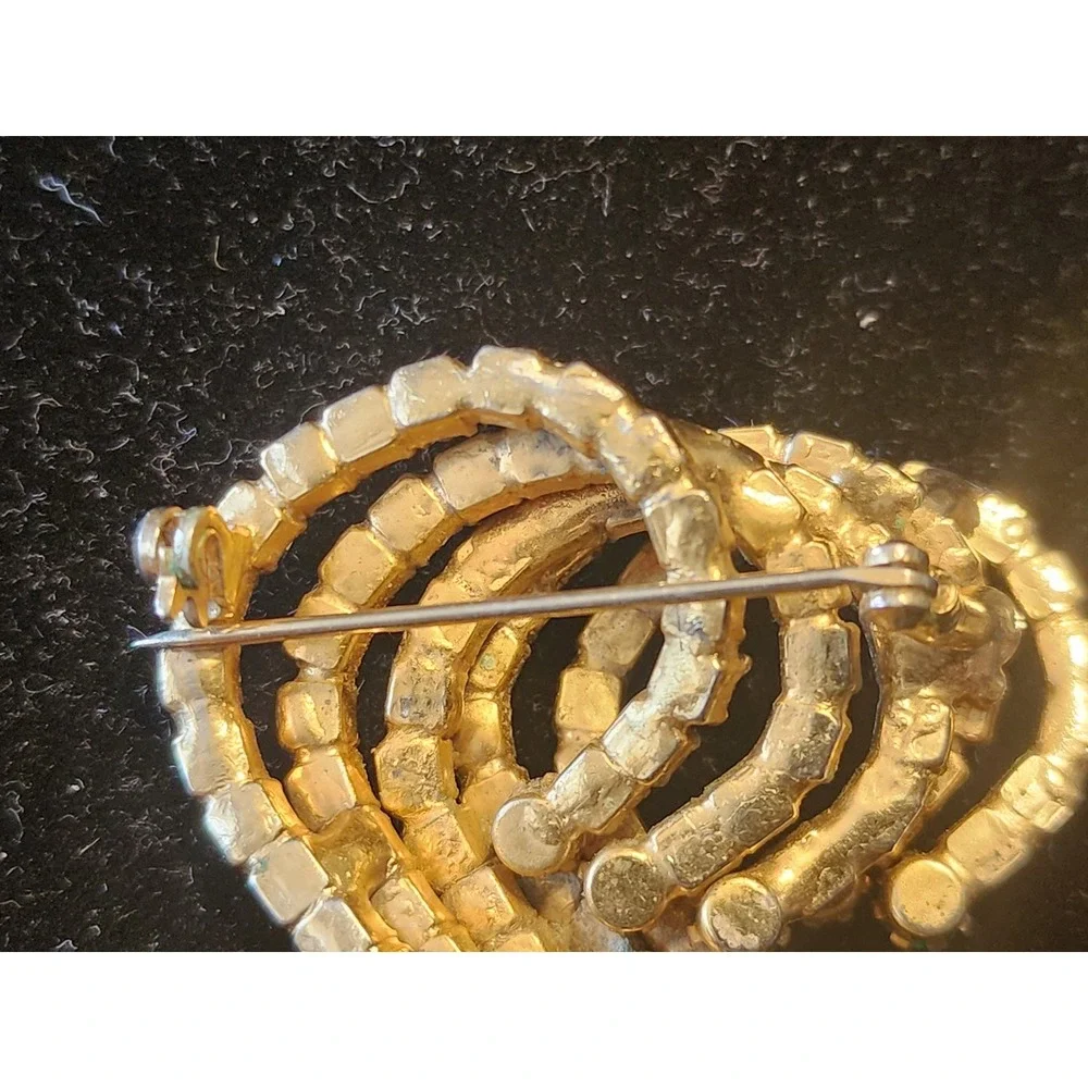 Vintage Multi Color Rhinestone Waterfall Fringe Brooch Gold Tone Crystal Dangle